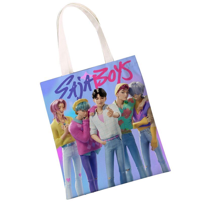 K-Pop Demon Hunters & Fansa Boy Group Double-Sided Printed Canvas Tote Bag, Large Capacity Shoulder Bag