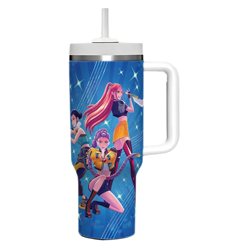 KPOP Demon Hunters 40oz Insulated Tumbler with Handle and Straw Car Travel Mug, Hot & Cold Stainless Steel Cup