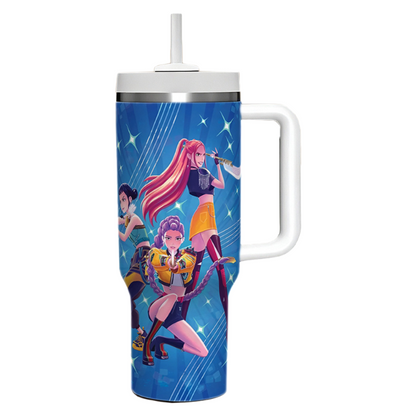 KPOP Demon Hunters 40oz Insulated Tumbler with Handle and Straw Car Travel Mug, Hot & Cold Stainless Steel Cup