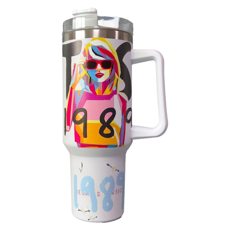 Taylor Swift 40oz Insulated Tumbler with Handle and Straw Car Travel Mug, Hot & Cold Stainless Steel Cup