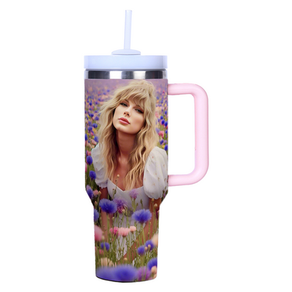 Taylor Swift 40oz Insulated Tumbler with Handle and Straw Car Travel Mug, Hot & Cold Stainless Steel Cup