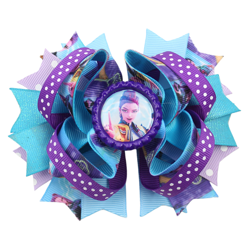 4.7-Inch K-Pop Demon Hunters Bow Hair Clip — Ribbed Ribbon Boutique Hair Accessory for Kids