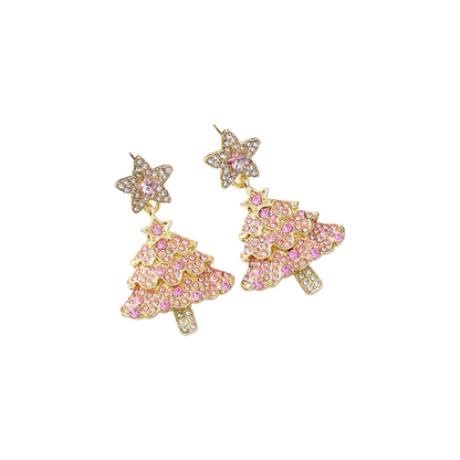 2025 Christmas New Design Velvet Bow Earrings Elegant Large Bow and Christmas Tree Festive Statement Earrings