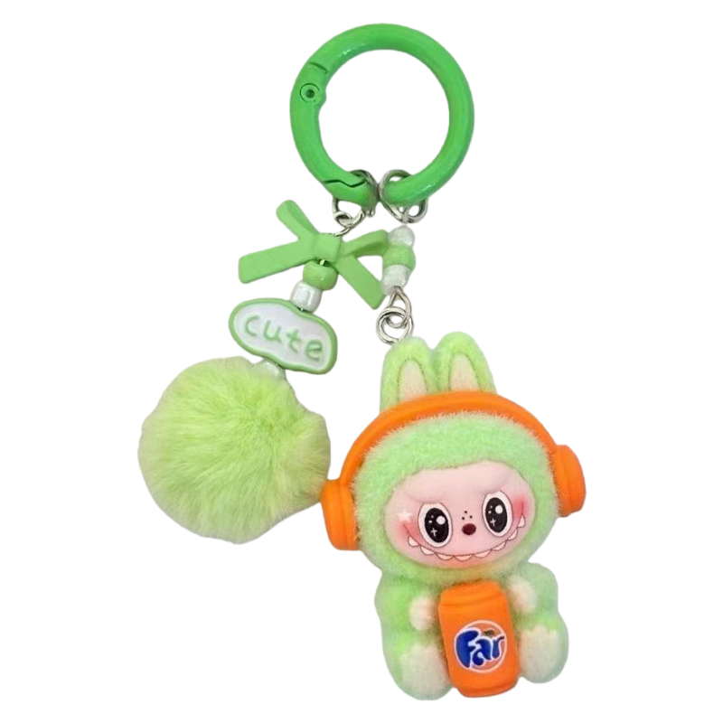 New Flocked Keychain Plush Pendant Labubu Headphone Figure Creative Hanging Ornament
