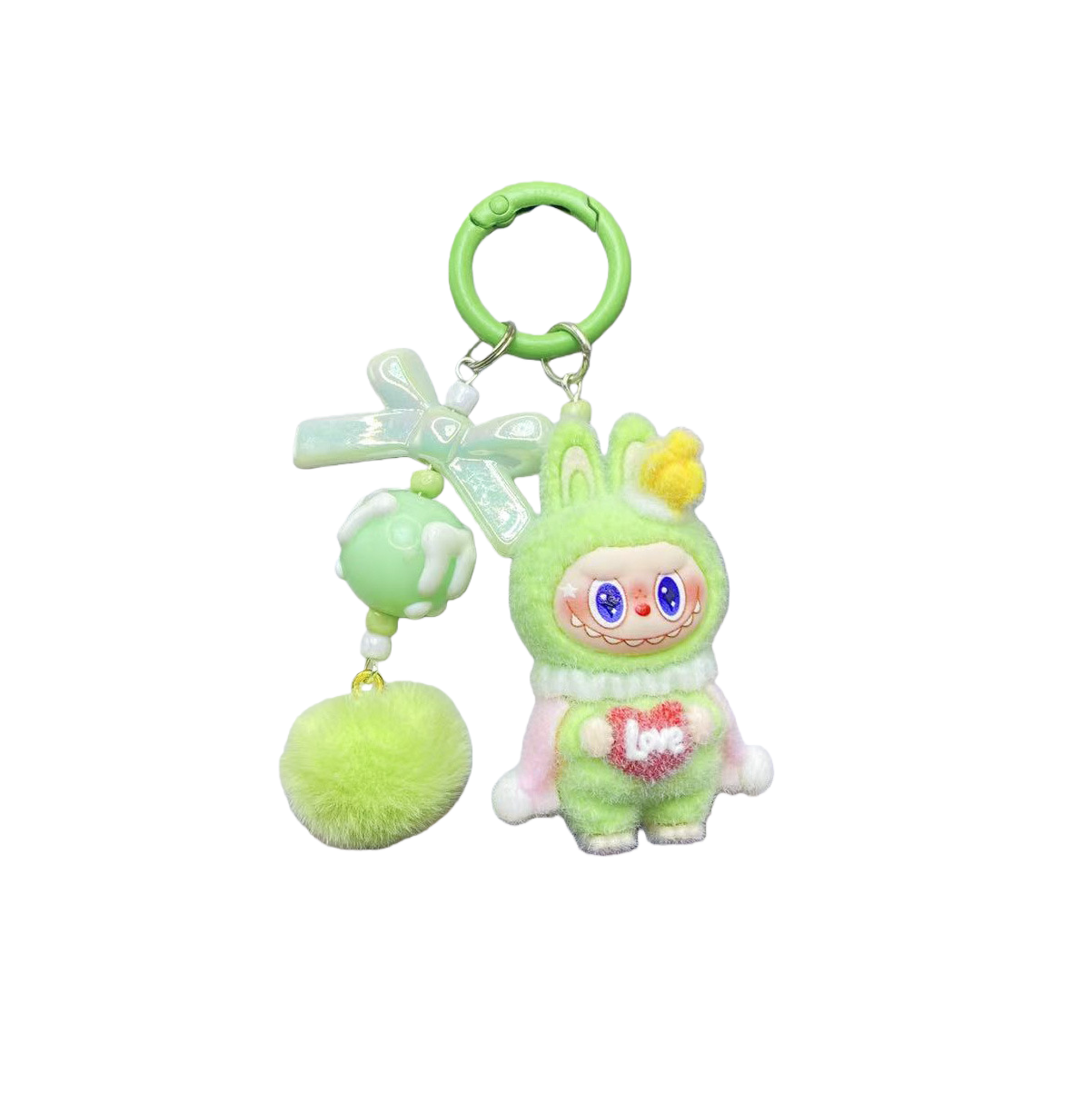 Flocked Labubu King Figure Desktop Ornament KPOP Anime Collectible Toy Decoration Keychain