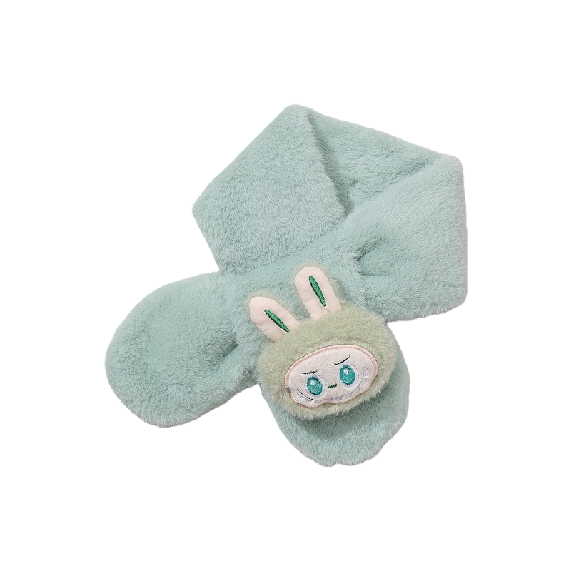 Winter Labubu Plush Decor Kids Scarf Faux Rabbit Fur Baby Neck Warmer Cartoon Thick Winter Scarf