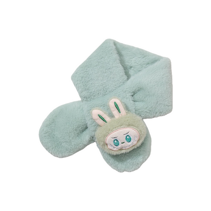 Winter Labubu Plush Decor Kids Scarf Faux Rabbit Fur Baby Neck Warmer Cartoon Thick Winter Scarf