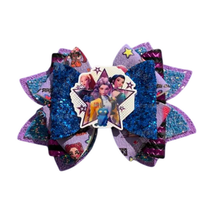 Kids K-Pop Demon Hunter Glitter Bow Hair Clips, Cute Cartoon Character Barrettes