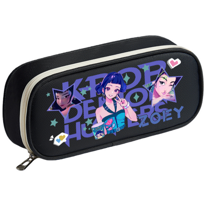 K-Pop Demon Hunters Pencil Case Large Capacity 3-compartment Pen Bag Trendy Stationery Organizer Office Supplies