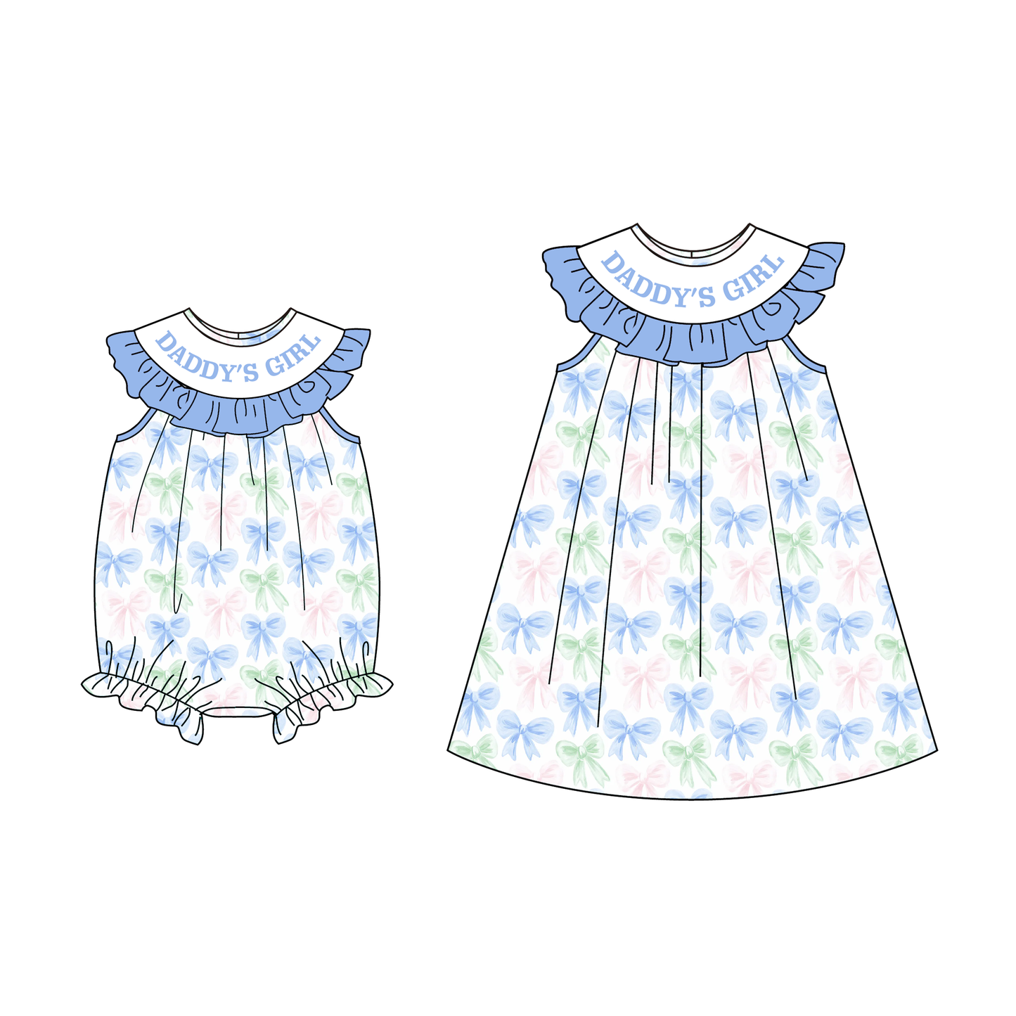 Father's Day DADDY'S GIRL Bow Embroidery Smock Dress & Romper