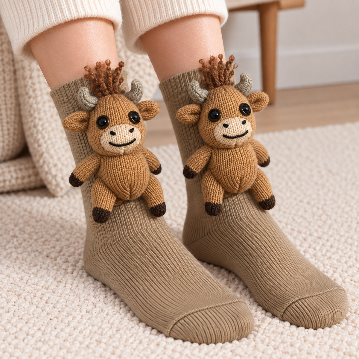 3D Animal Character Knit Crew Socks – Funny Cozy Socks for Everyday Lounging & Gifts