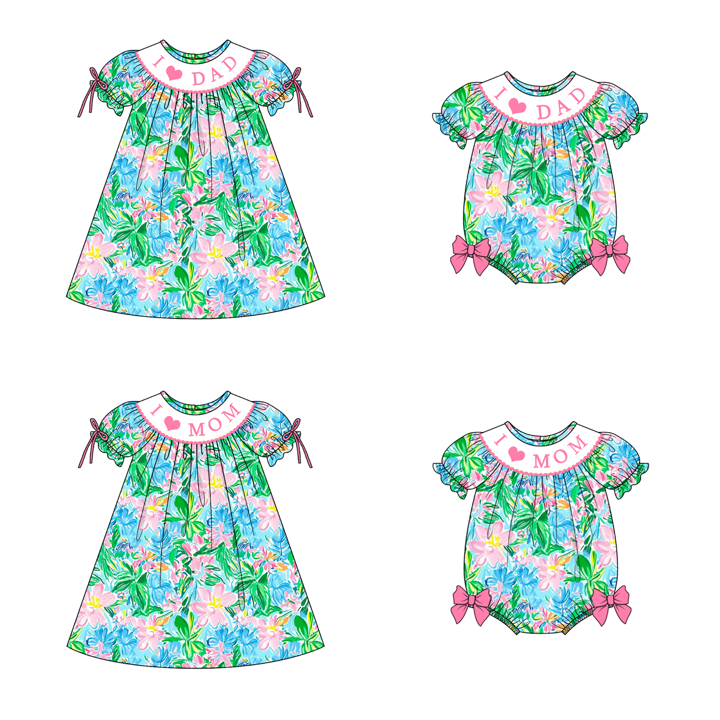 Summer Green Floral Embroidery Smock Mother‘s Day Dresses & Rompers