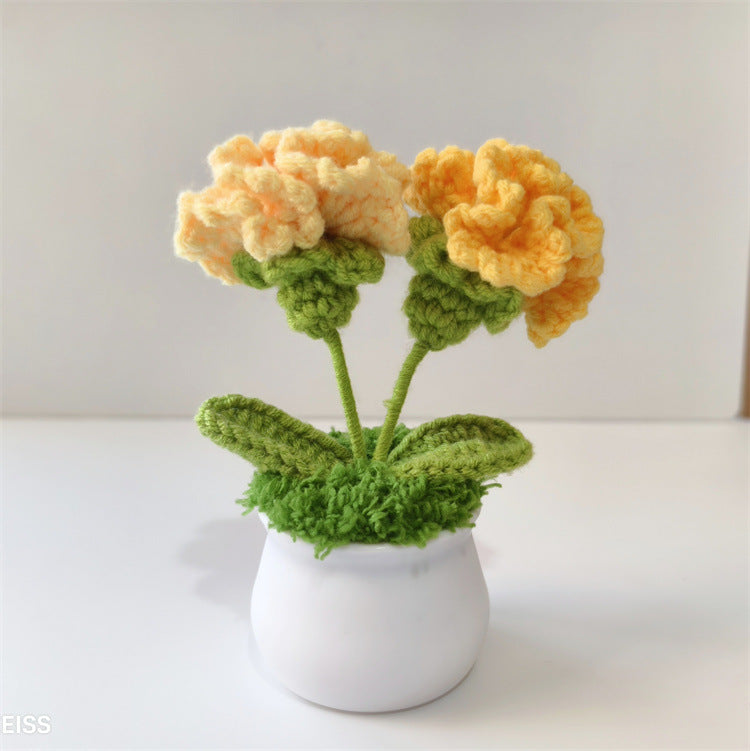 Handmade Knitted Flower Pot – Yarn Sunflower, Carnation & Tulip Desk Decor