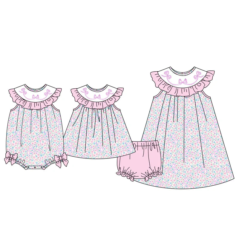 Sweet Blooms for Little Ones – Pink Bow Smocked Lavender Pink Floral Set