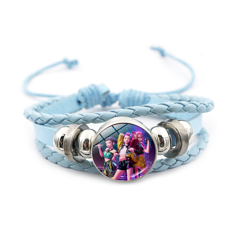 K-POP Demon Hunters & Gaza Boy Group Bracelet Adjustable Braided Leather Fan Jewelry Available in 3 Colors