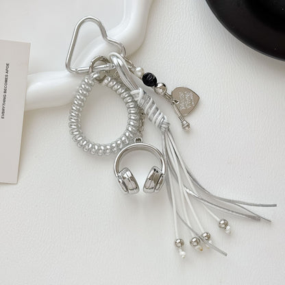 Headphone Music Bag Charm Keychain with Tassel & Beads