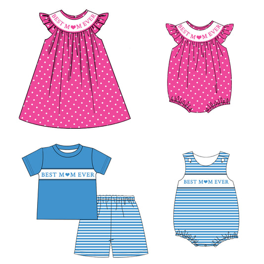 Girls Summer Sibling Kids "BEST MAMA EVER" Smocked Clothes