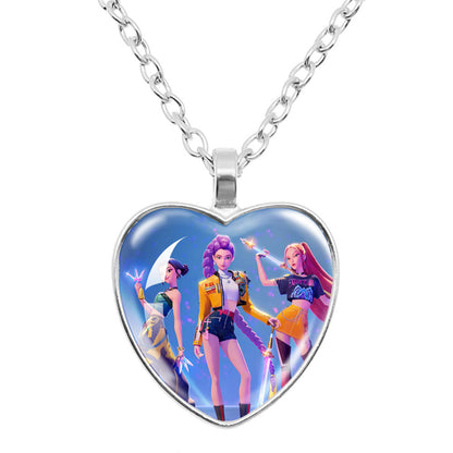 K-Pop Demon Hunters Alloy Heart Shaped Pendant Necklace Cartoon Anime Jewelry Accessory