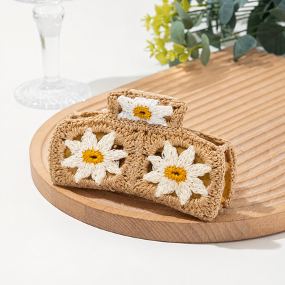 Crochet Flower Hair Claw Clip Strawberry Daisy Cottagecore Style Hair Accessory