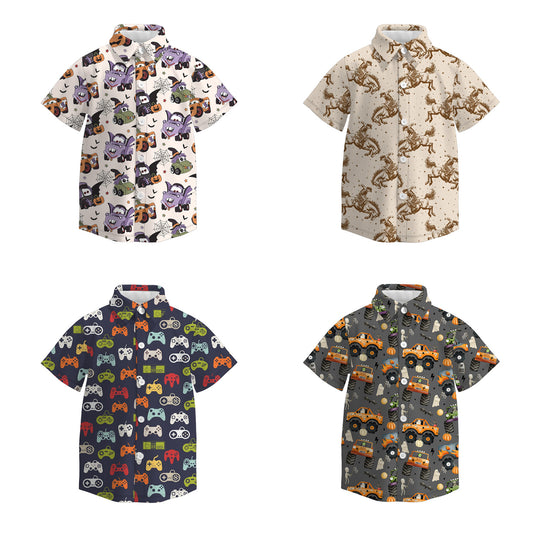 Boys Halloween Fall Print Button-up Short Sleeves Polo Shirt