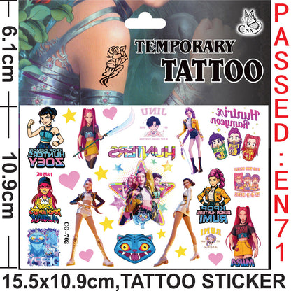 K-Pop Demon Hunters Cartoon Temporary Tattoo Stickers for Kids, Boys & Girls Water Transfer Tattoos
