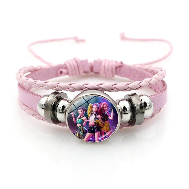 K-POP Demon Hunters & Gaza Boy Group Bracelet Adjustable Braided Leather Fan Jewelry Available in 3 Colors