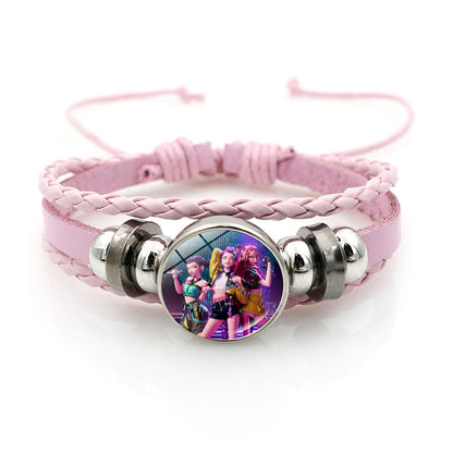 K-POP Demon Hunters & Gaza Boy Group Bracelet Adjustable Braided Leather Fan Jewelry Available in 3 Colors