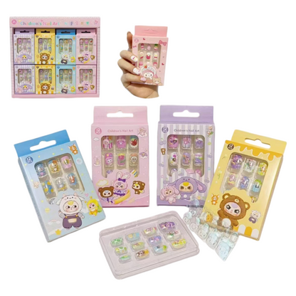 Kids Cute Cartoon Press On Nails Colorful Character Nail Art Sets