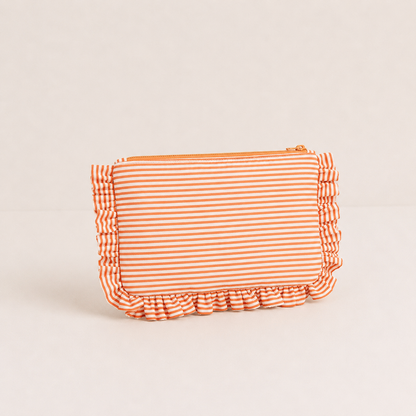 Striped Ruffle Cosmetic Bag – Toiletry & Travel Pouch