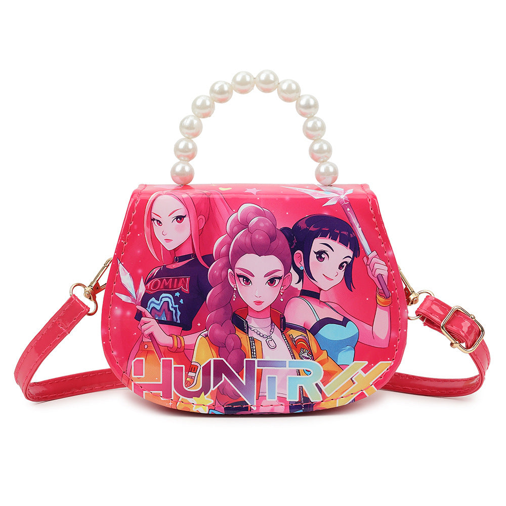 K-POP Demon Hunters Anime Print Kids Crossbody Bag with Pearl Handle & PU Strap