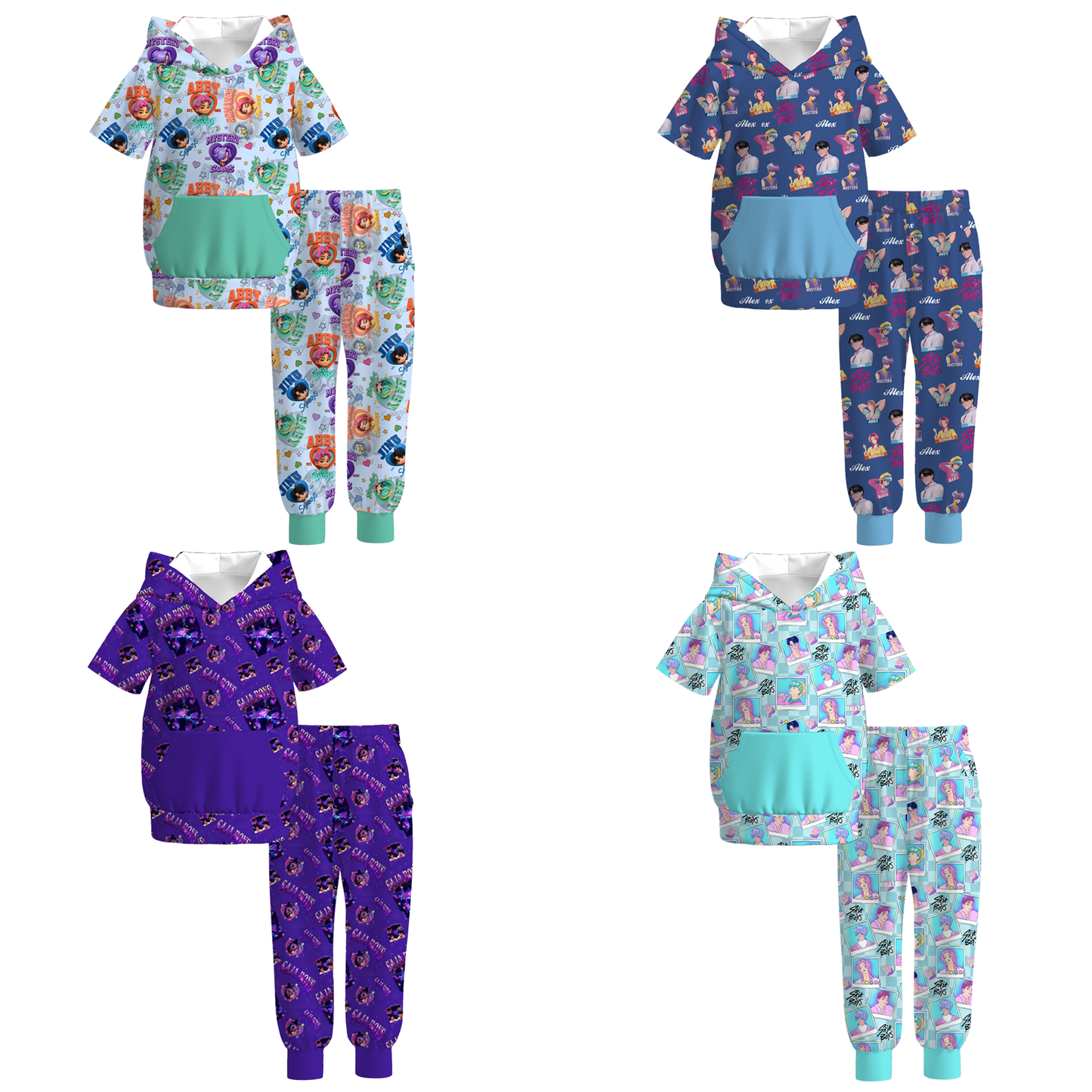 2026 Boys Spring Kpop Demon Hunter Short Sleeves Hoodies Set