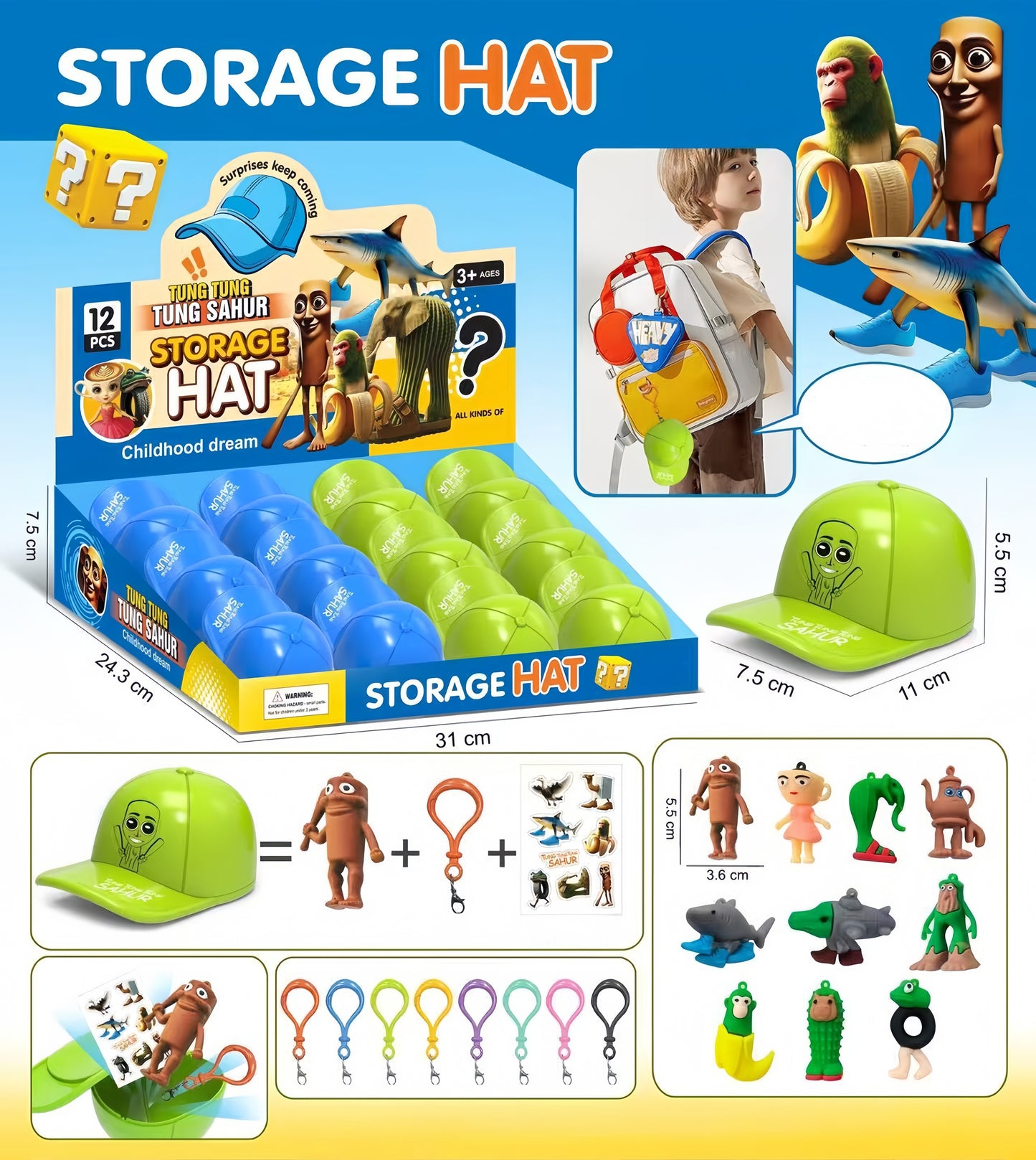 Storage Hat Blind Box Capsule Cartoon Figures Trendy Collectible Keychain Toys