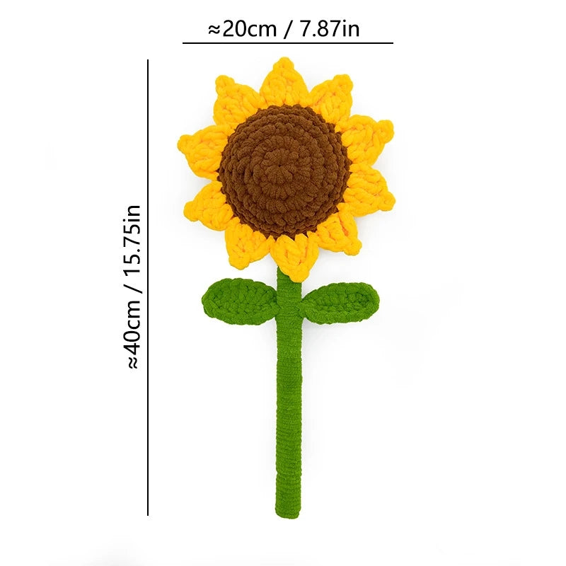 Handmade Crochet Sunflower &Smiley Face Colorful Yarn Knitted Flower Gift (Single Stem)