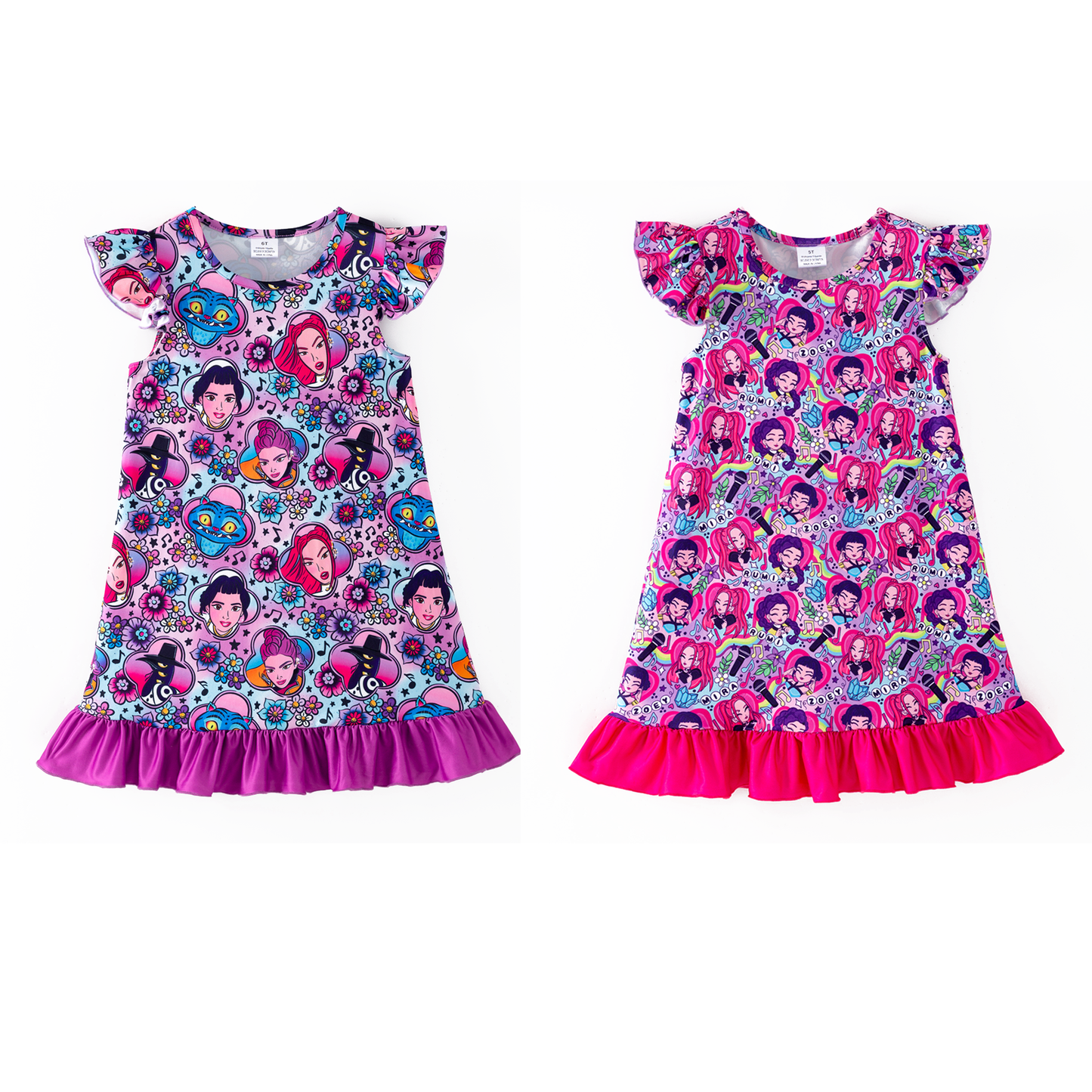 Girls Summer K-Pop Demon Hunter Soft Ruffled Pajamas Dress