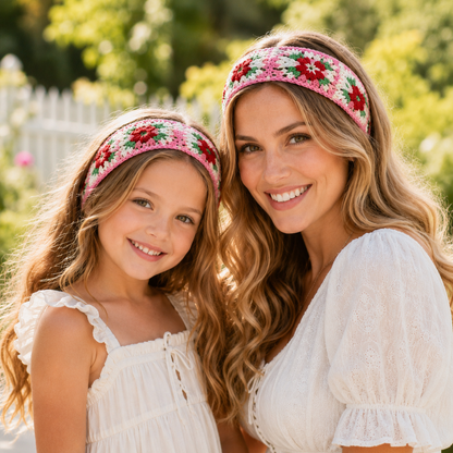 Handmade Crochet Headband Boho Knitted Hair Band for Women & Girls Granny Square Hair Accessory