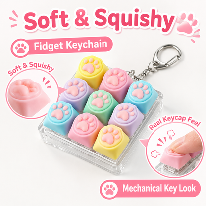 Kawaii Paw Print Keycap Bag Charm Keychain – Cute Mini Keyboard Keychain for Gifts