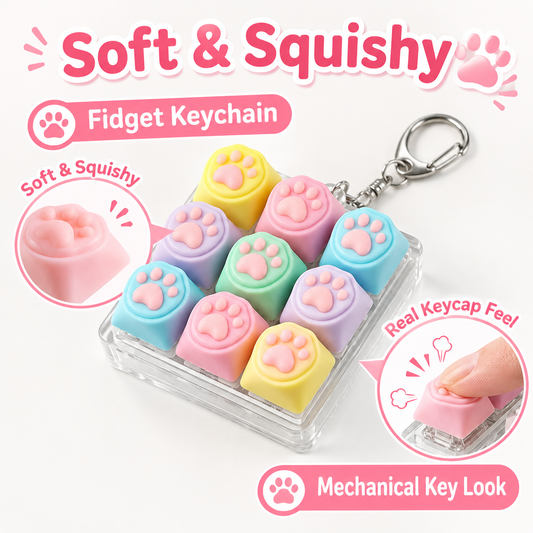 Kawaii Paw Print Keycap Bag Charm Keychain – Cute Mini Keyboard Keychain for Gifts