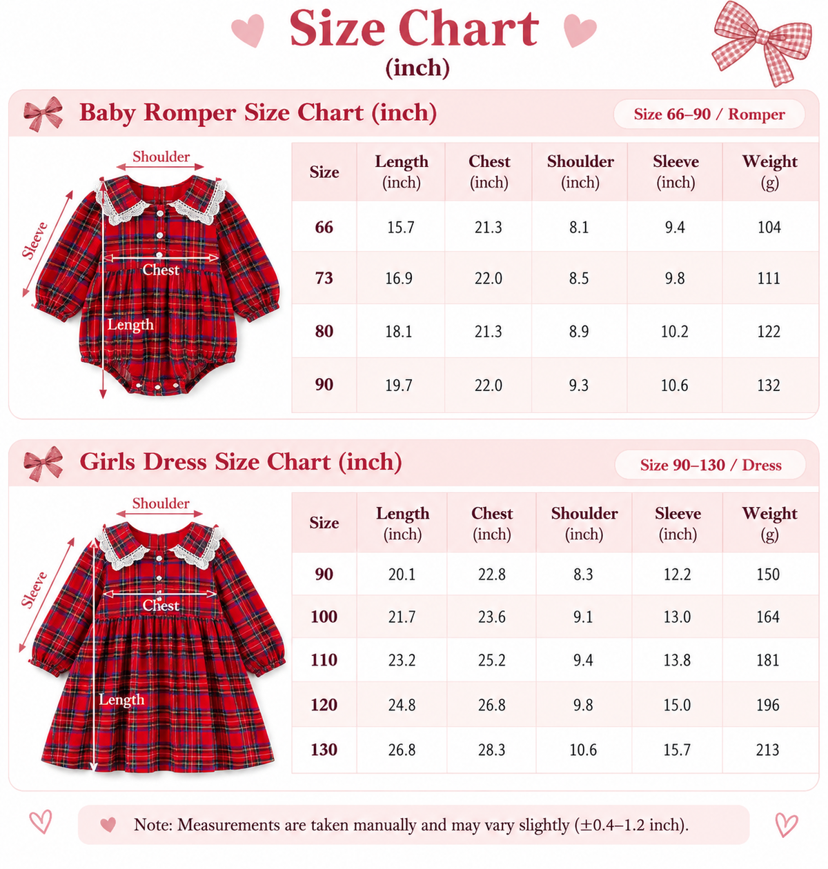 Christmas Red Plaid Girls Dress & Baby Romper – Cotton Long Sleeve Sister Matching Outfit
