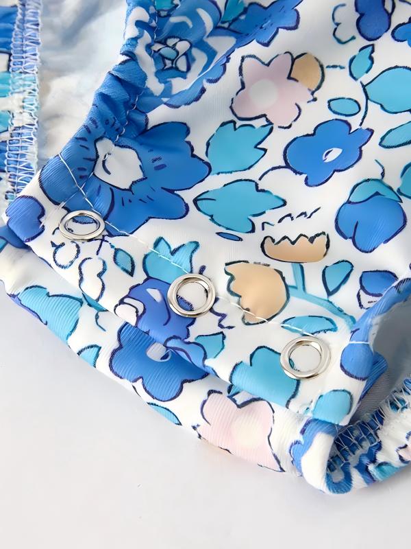 Baby Girls Spring Blue Floral Smock Embroidery Custom Name Romper