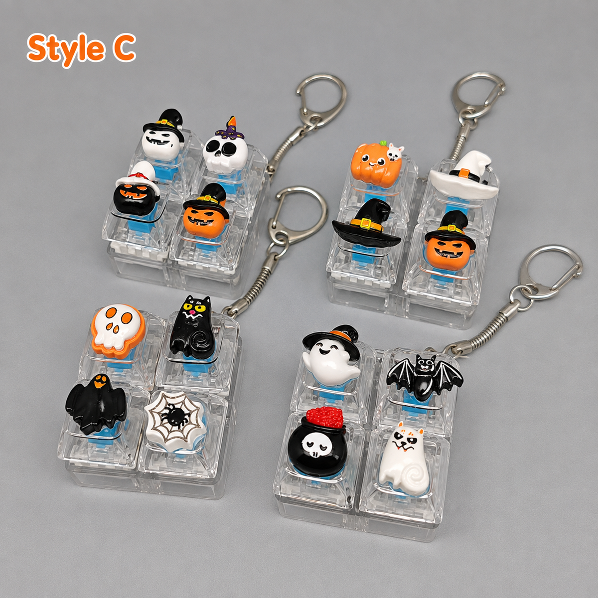 Halloween Fidget Keycap Pressing Stress Relief Keychain with Cute Holiday Charms