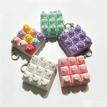 Mini Dumpling Fidget Charm Keychain Cute 3x3 Pop Fun Stress Relief Accessory