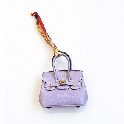 Mini Top Handle Lock Bag Handbag Charm with Scarf – Faux Leather Coin Purse