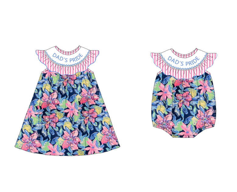Girls Summer "DAD'S PRIDE"Floral Smocked Matching Clothes