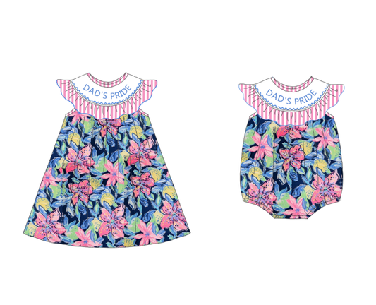 Girls Summer "DAD'S PRIDE"Floral Smocked Matching Clothes
