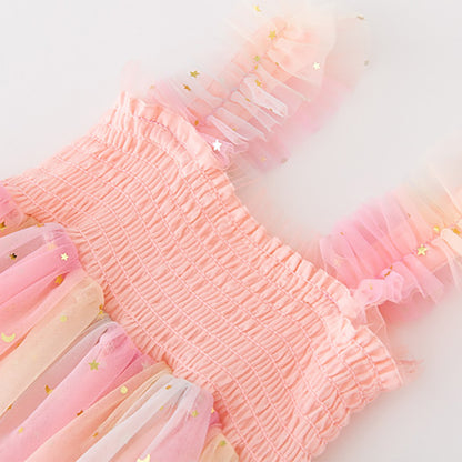 Children Bow Detail Smocked Tulle Strapless Puffy Party Dress