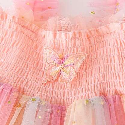 Children Bow Detail Smocked Tulle Strapless Puffy Party Dress