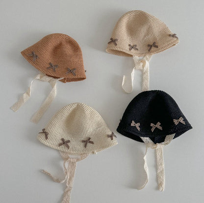 Kids Lace Bow Tie Sun Hat Summer Beach Fisherman Cap