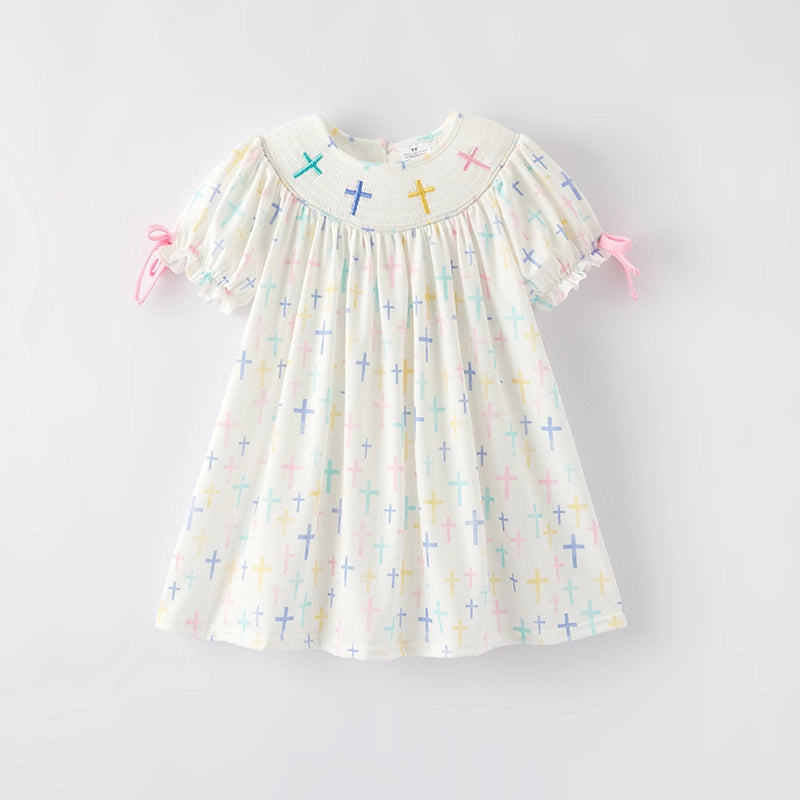 Toddler Girls Easter Cross Smocking Embroidery Dress