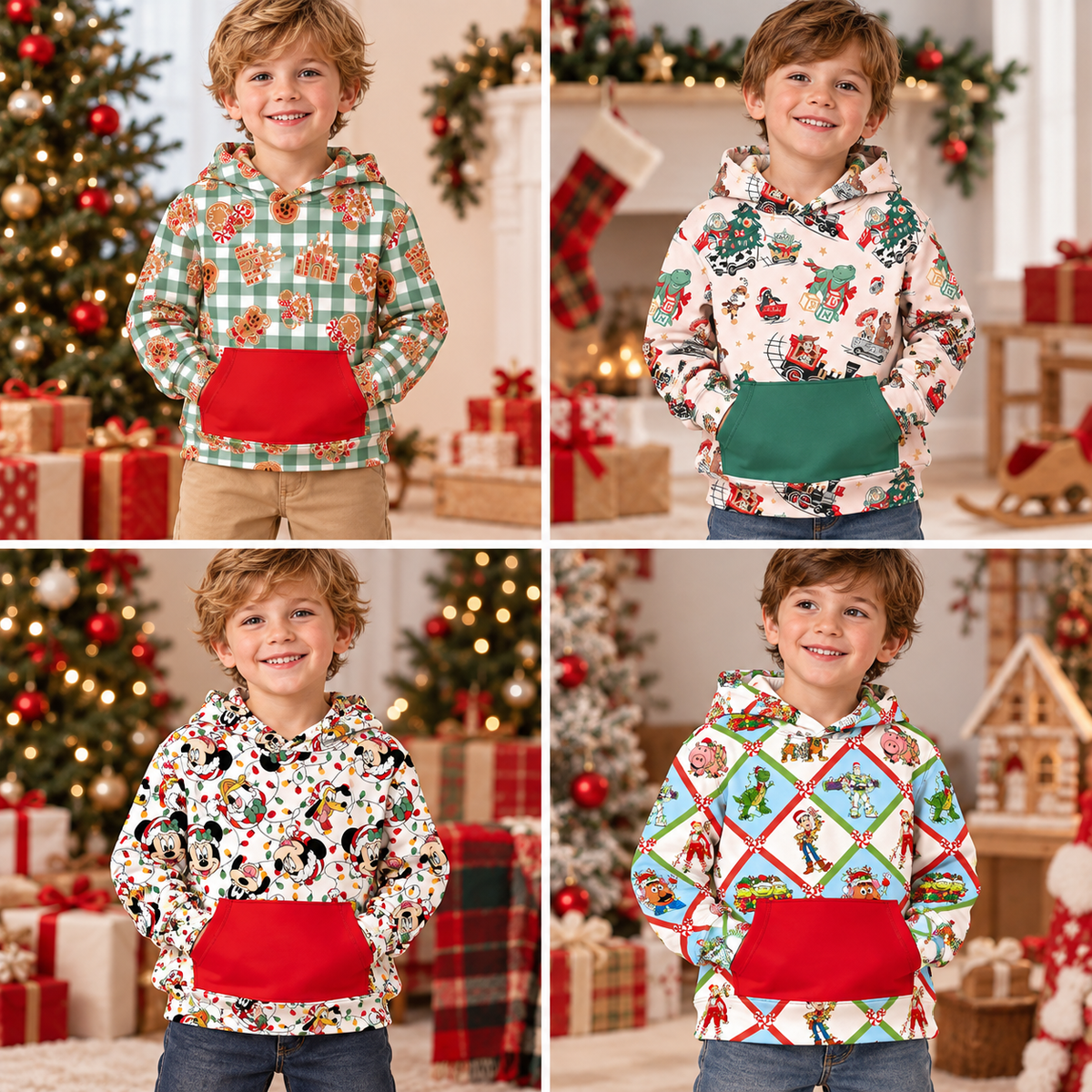 Boys Christmas Holiday Hoodie – Festive Character Print Long Sleeve Pullover with Kangaroo Pocket