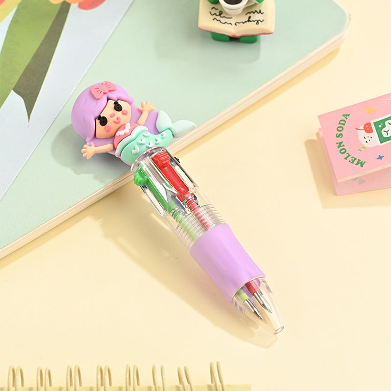 Back to School Animal Silicone 4-Color Mini Retractable Ballpoint Pen Cartoon Gel Grip Writing Pen